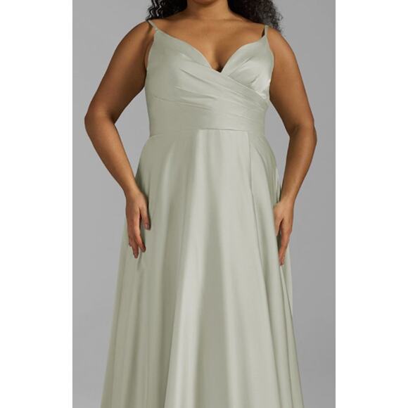 AW BRIDAL 18 2X plus sage green Rosamarie satin bridesmaid party maxi dress b125 - Picture 1 of 10